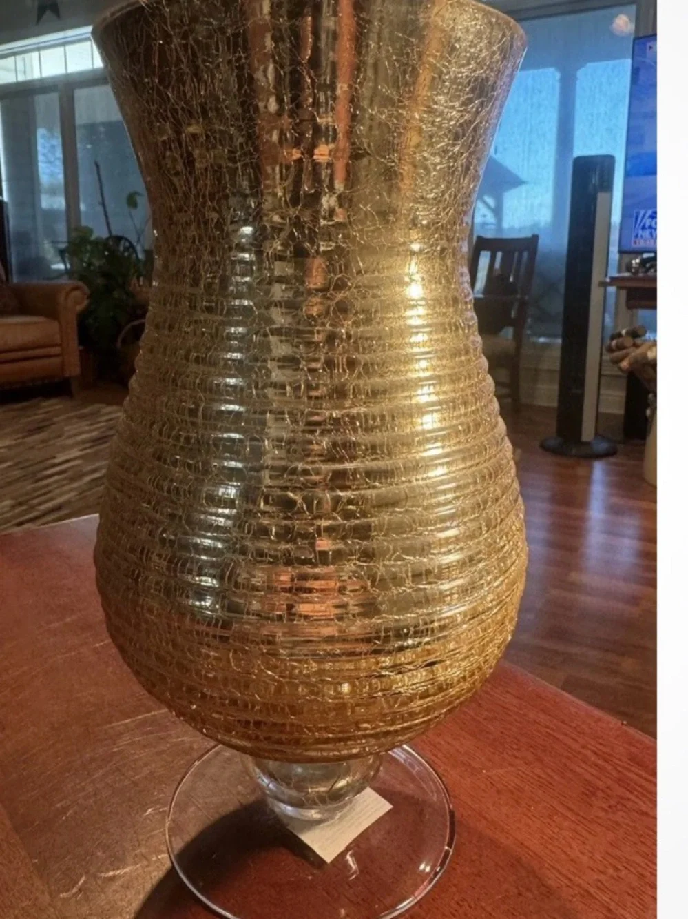 Champagne Sparkling Gold Glass Hurricane Candle Holder, 10